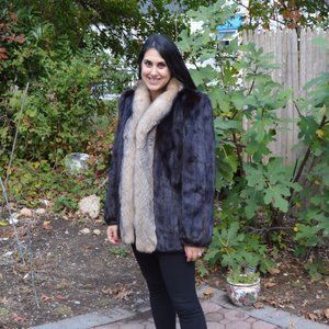 SOLD! Mink Fur Coat Jacket with Silver Fox Trim